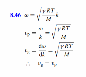 The dispersion relation for sound waves in air is w = sqrt(yRTk/M). Find the pha