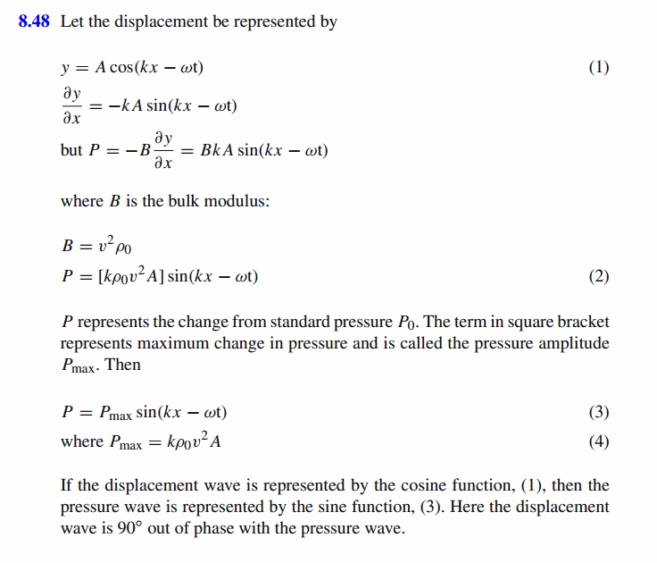 Let both displacement and pressure of a plane wave vary harmonically. Obtain a r