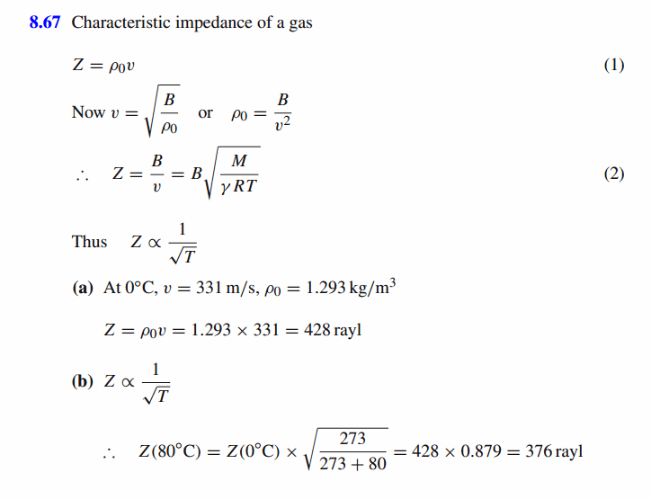 Show that the characteristic impedance sv of a gas is inversely proportional to 