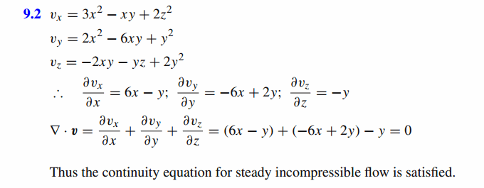 Verify if the continuity equation for steady incompressible flow is satisfied fo