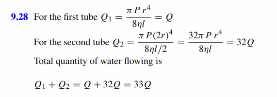 Q cm3 of water flows per second through a horizontal tube of uniform bore of rad