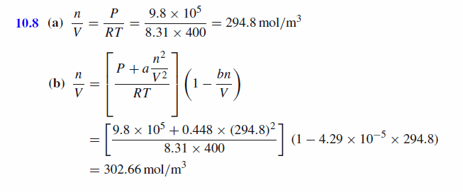 van der Waal's equation can be written in terms of moles per volume as n/V=((p+a