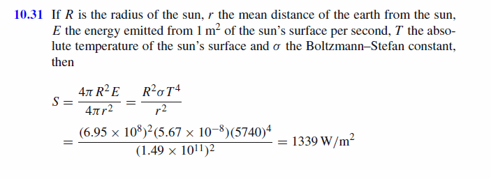 Solar constant (S) is defined as the average power received from the sun's radia