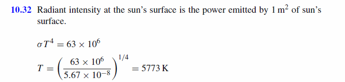 Calculate the temperature of the solar surface if the radiant intensity at the s