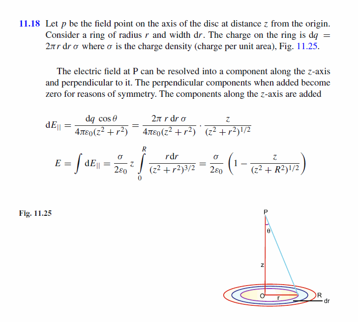A disc of radius R is uniformly charged to Q and placed in the xy-plane with its