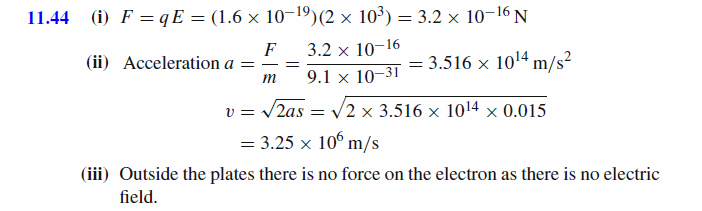 An electron of mass me = 9.1x10^(-31) kg is accelerated in the uniform electric 