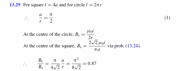 A wire of length l can form a circle or a square. A current i is set up in both 