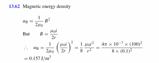 Calculate the energy density at the centre of a circular loop of wire 10 cm radi