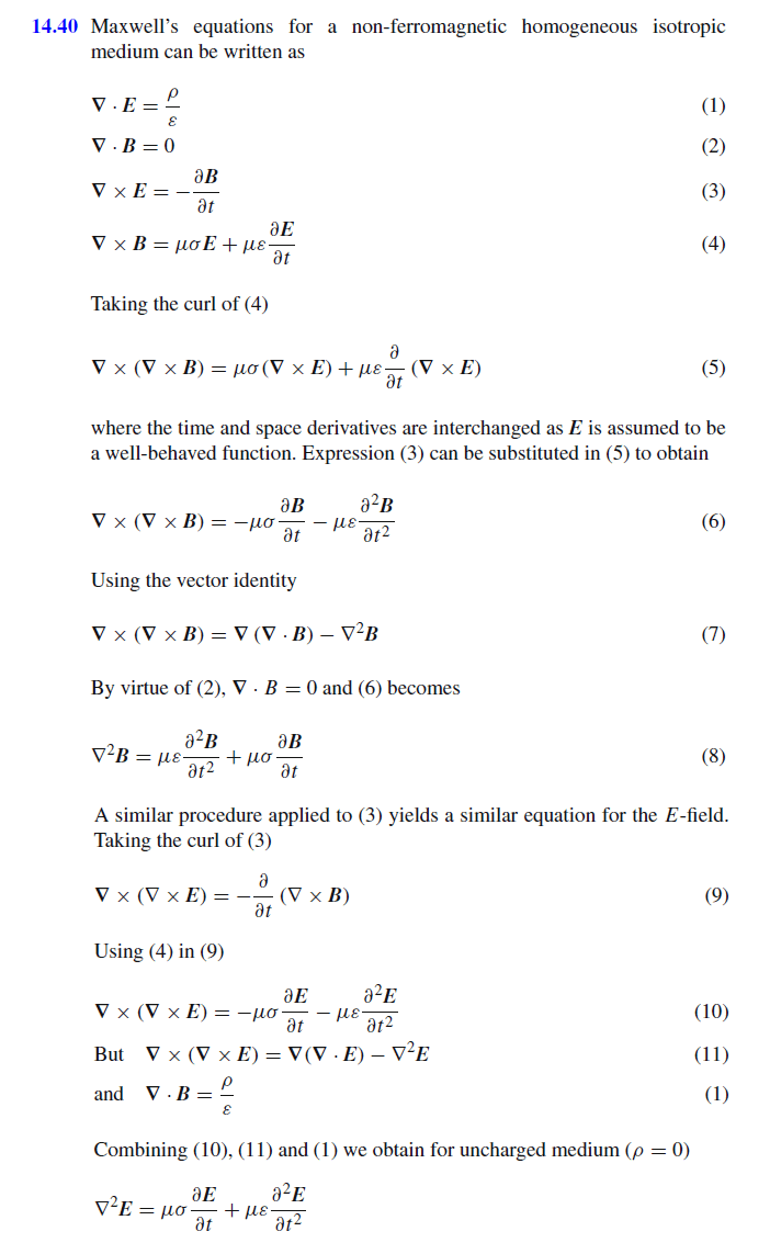 Using Maxwell's equations, show that in a conducting medium, the wave equation c