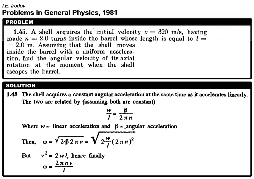 A shell acquires the initial velocity v = 320 m/s, having made n = 2.0 turns ins