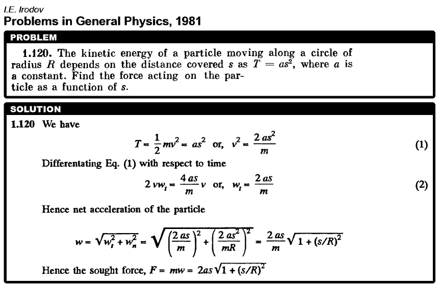 The kinetic energy of a particle moving along a circle of radius R depends on th