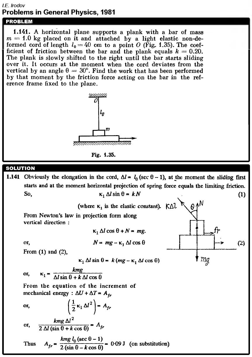 A horizontal plane supports a plank with a bar of mass m = 1.0 kg placed on it a