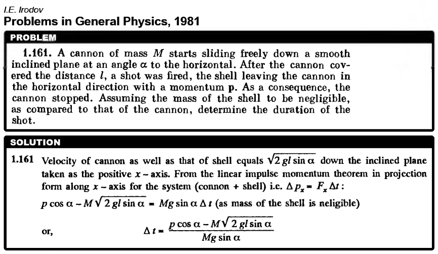 A cannon of mass M starts sliding freely down a smooth inclined plane at an angl