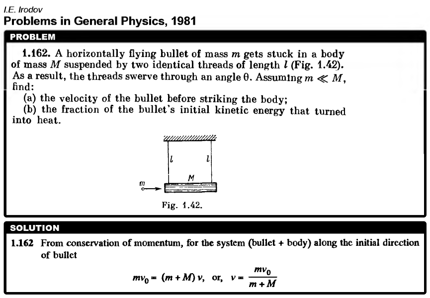 A horizontally flying bullet of mass m gets stuck in a body of mass M suspended 