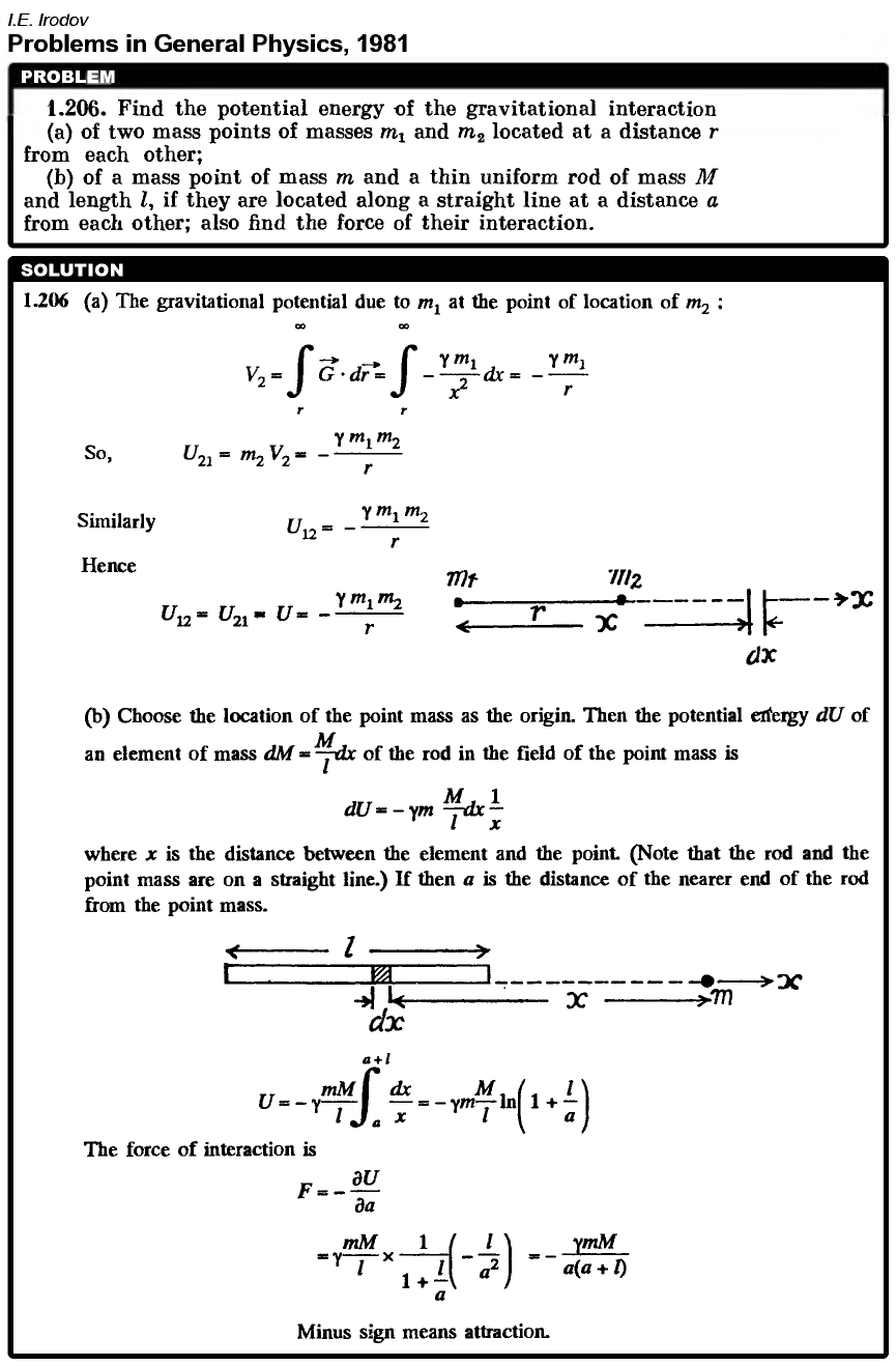 Find the potential energy of the gravitational interaction (a) of two mass point