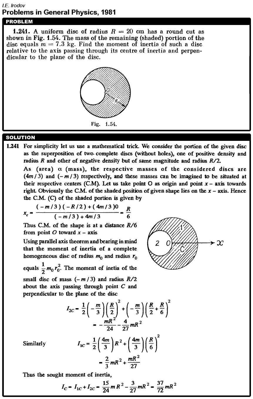 A uniform disc of radius R = 20 cm has a round cut as shown in Fig. 1.54. The ma
