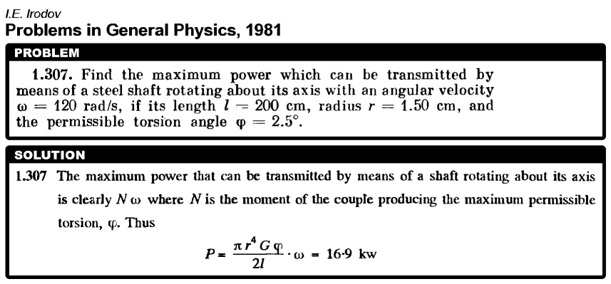 Find the maximum power which can be transmitted by means of a steel shaft rotati