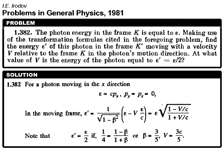 The photon energy in the frame K is equal to a. Making use of the transformation