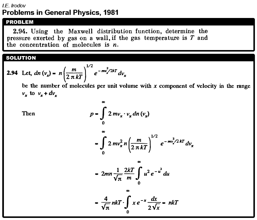 Using the Maxwell distribution function, determine the pressure exerted by gas o