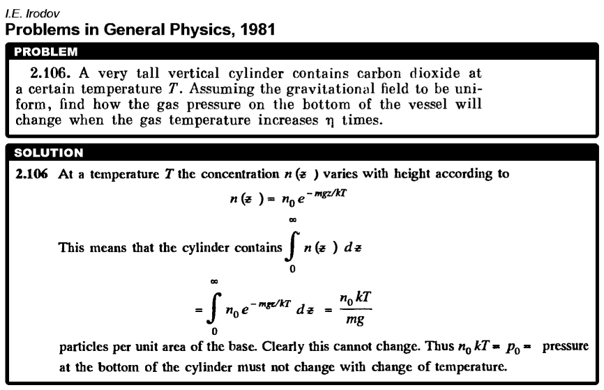 A very tall vertical cylinder contains carbon dioxide at a certain temperature T