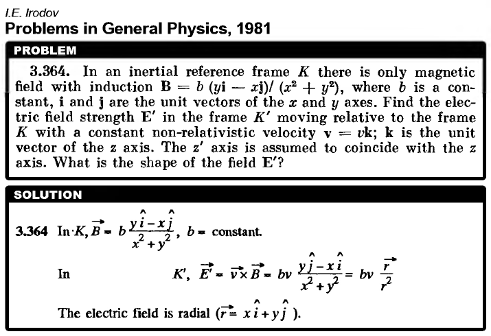 In an inertial reference frame K there is only magnetic field with induction B =